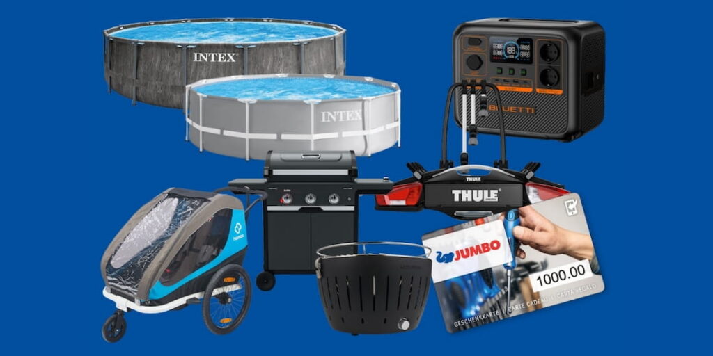 JUMBO Frühlingsgewinnspiel Preise: Pool, Grill. Geschenkkarte, Fahrradanhänger etc.