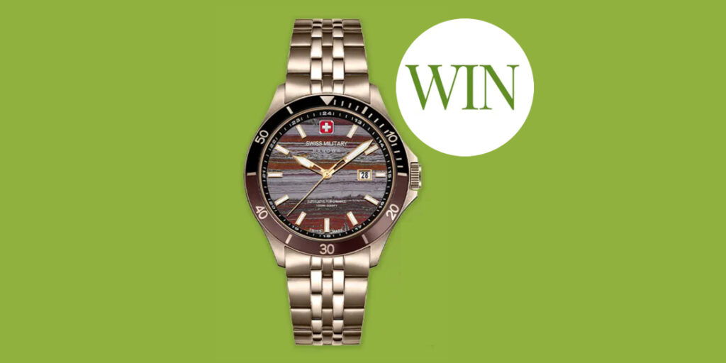 Limitierte Swiss Military Hanowa Flagship Tiger Iron Herrenuhr mit Tiger-Eisen-Naturstein-Zifferblatt und gelbgold PVD-beschichtetem Edelstahlgehäuse – jetzt bei CHRIST gewinnen