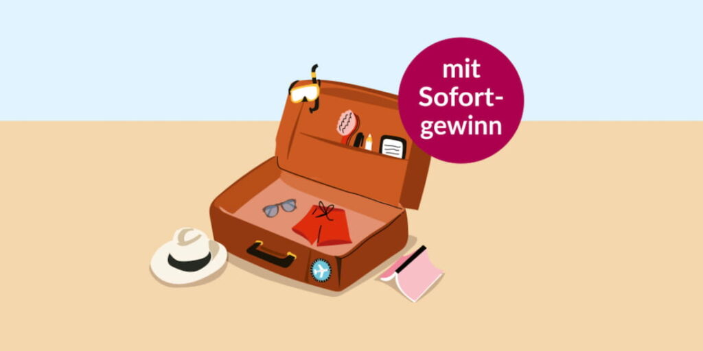 Offener Reisekoffer mit Sommerutensilien – tolino eReader oder Orell Füssli Geschenkkarte gewinnen, Sofortgewinn für alle